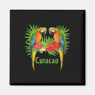 Aimant Curacao Perroquets de vacances Fleurs tropicales G