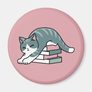 Aimant Curieux avec un livre et un chat - Lecture confort