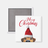Aimant Curious Cute Funny Dog with Santa Hat (Recto/Verso)