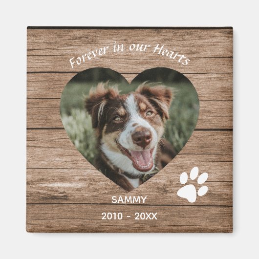 Aimant Custom Chien Memorial Bois rustique et photo (Devant)