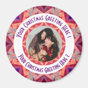 Aimant Custom Christmas Star Fun Jolly Red Photo Grey