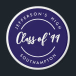 Aimant Custom Class of School Graduate Reunion Circle<br><div class="desc">Simple minimalist chic posh style design of school name inside navy blue circle ring. Customize it with texts of your own choice for school reunion or graduation keepsake.</div>