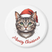 Aimant Custom Cute Christmas Cat with Santa Hat (Devant)
