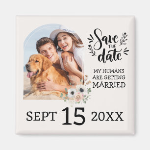 Aimant Custom Dog Pet Photo Floral Wedding Save the Date 