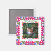 Aimant Custom Fun Jolly Red Festive First Christmas Photo (Recto/Verso)