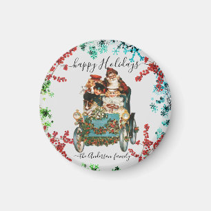 Aimant Custom Happy Holidays Chic Rustic Vintage Ephemera