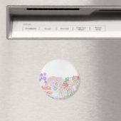 Aimant Custom Kids Artwork, deux mignonnes souris, fleurs (In Situ (Lave-vaisselle))