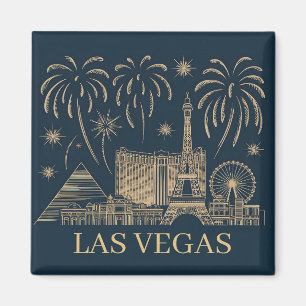 Aimant Custom Las Vegas Skyline Gold Line Art Vintage