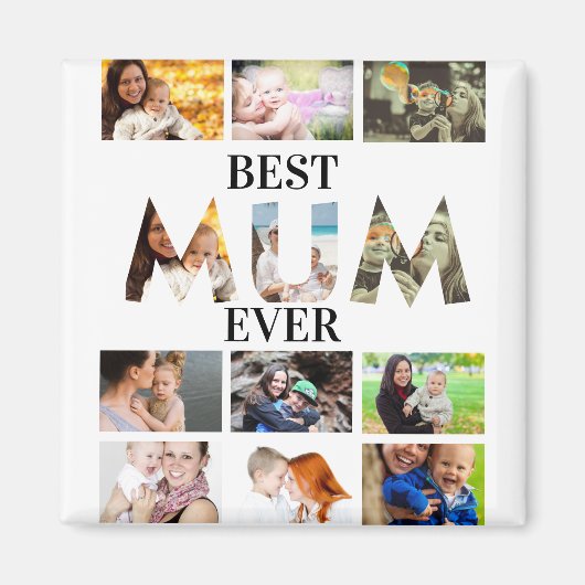 Aimant Custom Modern Best Mum Ever 12 Photo Collage (Devant)