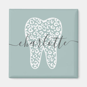 Aimant Custom Name Dental Leopard Print Tooth Gift