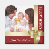 Aimant Custom Name & Photo Holiday Red, Gold Bow (Devant)