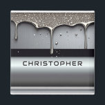 Aimant Custom Name With Dripping Liquid Metal<br><div class="desc">Polished chrome nameplate reading NAME with dripping liquid metal and strong reflective highlights. Embossed 3D typography on a sleek dark background evokes luxury,  modern branding,  industrial design and custom identity.</div>