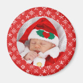 Aimant Custom Photo Santa Baby Red Background Snowflakes (Devant)