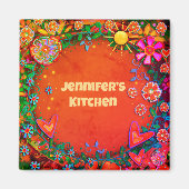 Aimant Customisé Whimsical Joli soleil floral (Devant)