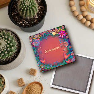 Aimant Customisé Whimsical Joli soleil floral