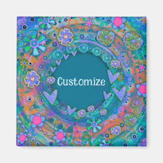 Aimant Customisé Whimsical Plutôt Bleu Floral