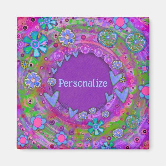 Aimant Customisé Whimsical Plutôt Violet Floral (Devant)