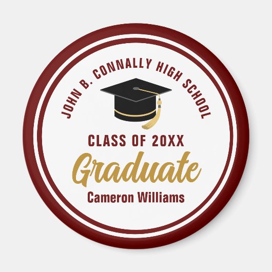 Aimant Customisée Maroon Gold Graduation Party (Devant)