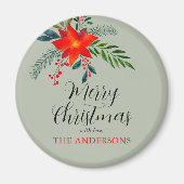 Aimant Customized Red Poinsettia Merry Christmas (Devant)