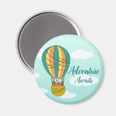 Aimant Cute Adventure Attend Bird in Hot Air Balloon Kids (Recto/Verso)