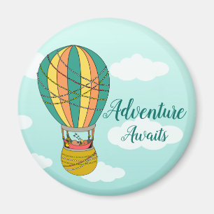 Aimant Cute Adventure Attend Bird in Hot Air Balloon Kids