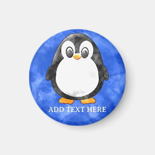 Aimant Cute Aquarelle Pingouin bleu