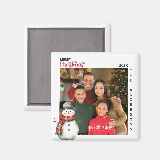 Aimant Cute aquarelle Snowman Joyeux Noël Photo (Recto/Verso)