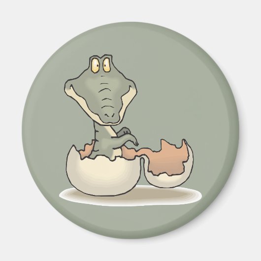 Aimant Cute Baby Alligator Cartoon Hatching from Eggshell (Devant)