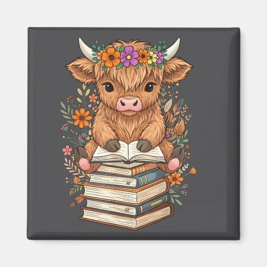 Aimant Cute Baby Highland Cow Reading Book Librarian Book (Devant)