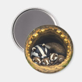 Aimant Cute Badger Family Napping (Recto/Verso)