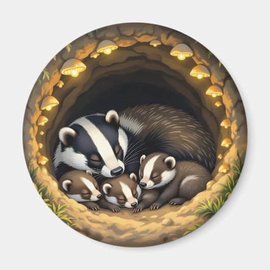 Aimant Cute Badger Family Napping (Devant)
