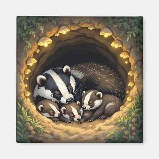 Aimant Cute Badger Family Napping (Devant)