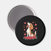 Aimant Cute Beagle with Red Roses Hearts Floral Valentine (Recto/Verso)
