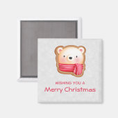 Aimant Cute Bear Face Red Scarf et Rosy Cheeks Christmas (Recto/Verso)