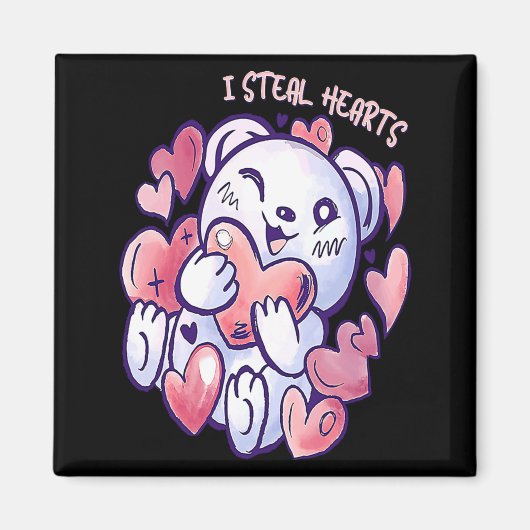 Aimant Cute Bear Steal Hearts Valentines Day Or Toddler (Devant)