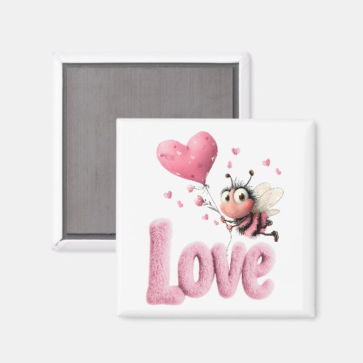 Aimant Cute Bee Fluffy Pink Love Heart Balloon  (Recto/Verso)