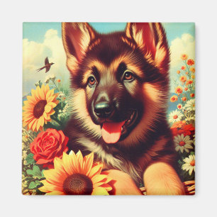 Aimant Cute berger allemand Peinture de chiot