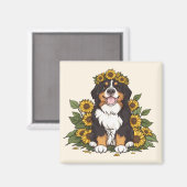 Aimant Cute Bernese Mountain Dog Wearing Sunflower Crown (Recto/Verso)