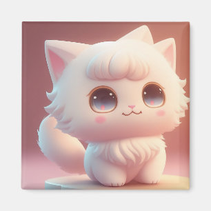 Aimant Cute Big Eyes Fluffy Blanc Chat