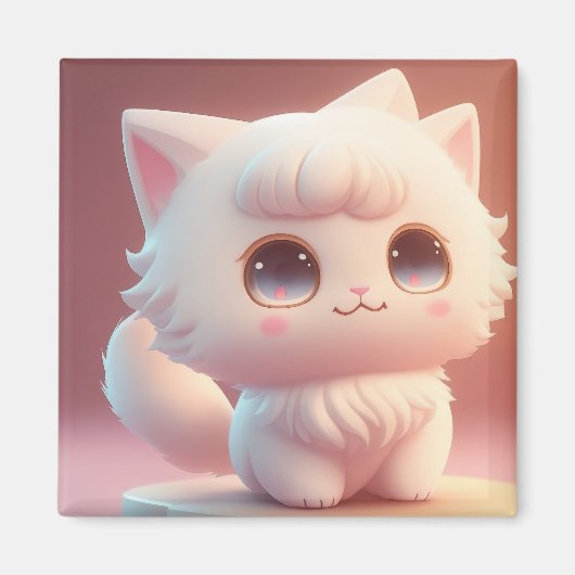 Aimant Cute Big Eyes Fluffy Blanc Chat (Devant)