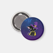 Aimant Cute Black Cat Wizard Under the Stars Keychain (Recto/Verso)