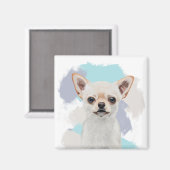 Aimant Cute blanc Chihuahua Abstrait bleu (Recto/Verso)