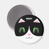 Aimant Cute Blanc Noir Tuxedo Chat Joyeux Visage (Recto/Verso)