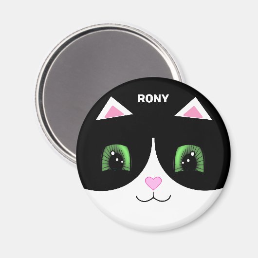 Aimant Cute Blanc Noir Tuxedo Chat Joyeux Visage (Recto/Verso)