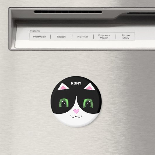 Aimant Cute Blanc Noir Tuxedo Chat Joyeux Visage (In Situ (Lave-vaisselle))