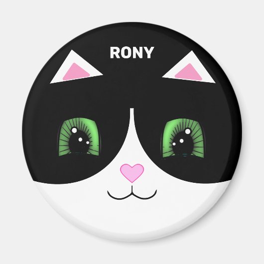 Aimant Cute Blanc Noir Tuxedo Chat Joyeux Visage (Devant)