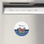 Aimant Cute Bleu Pois Rouge Rose Chevron Bow et nom (In Situ (Lave-vaisselle))