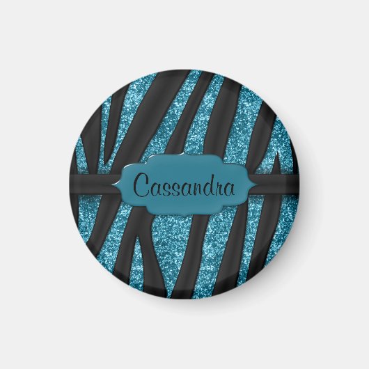 Aimant Cute Blue Black Glittery Zebra Stria Print (Devant)