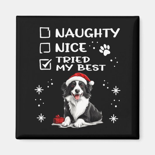 Aimant Cute Border Collie Dog Christmas Naughty Nice Trie (Devant)