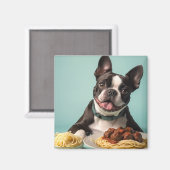 Aimant Cute Boston Terrier Avec Spaghetti Bolognaise (Recto/Verso)